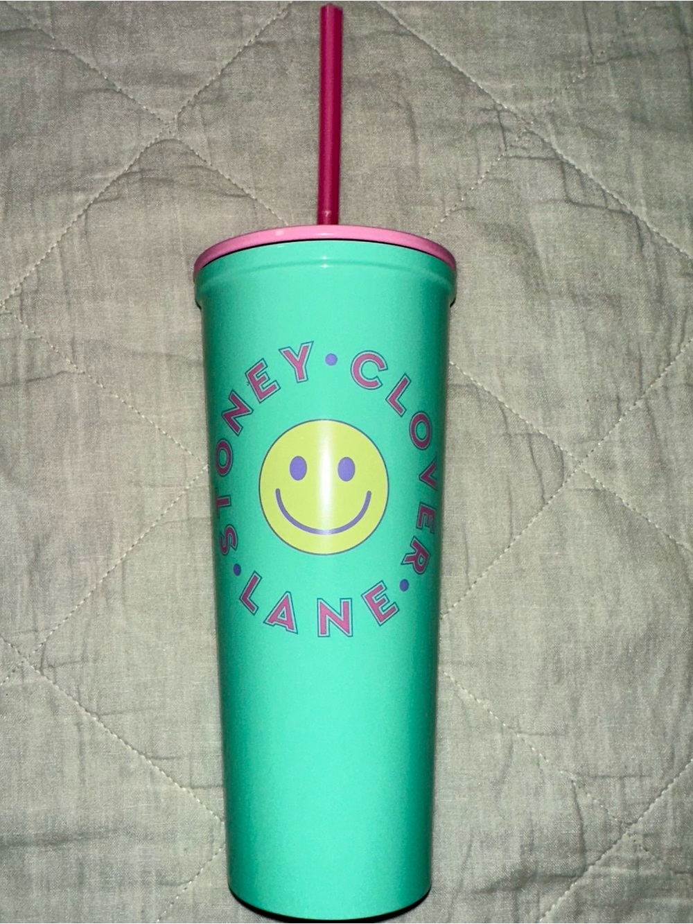 Stoney Clover Lane Mint Smiley Tumbler with Pink Lid